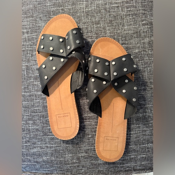 Dolce Vita Black Studded Sandals - Picture 1 of 4